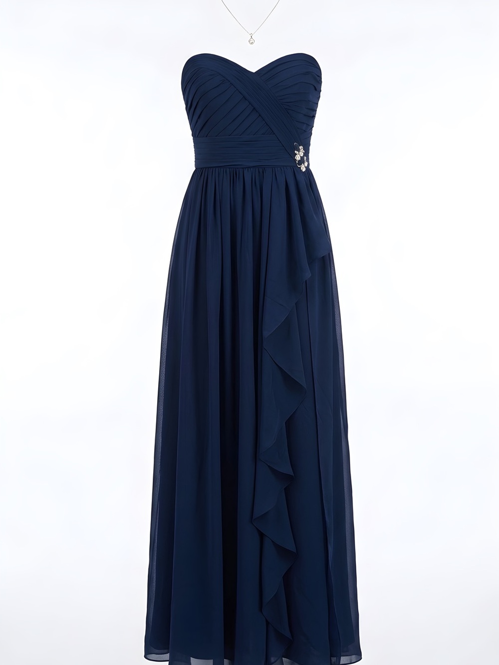 May Queen Strapless Navy Chiffon Evening Gown with Sweetheart Bodice